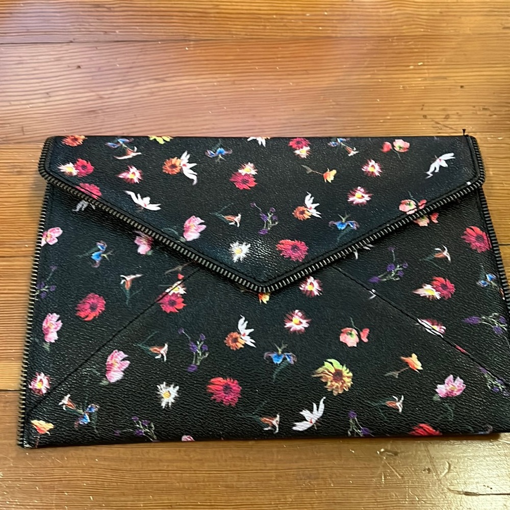 Rebecca Minkoff black floral clutch envelope bag